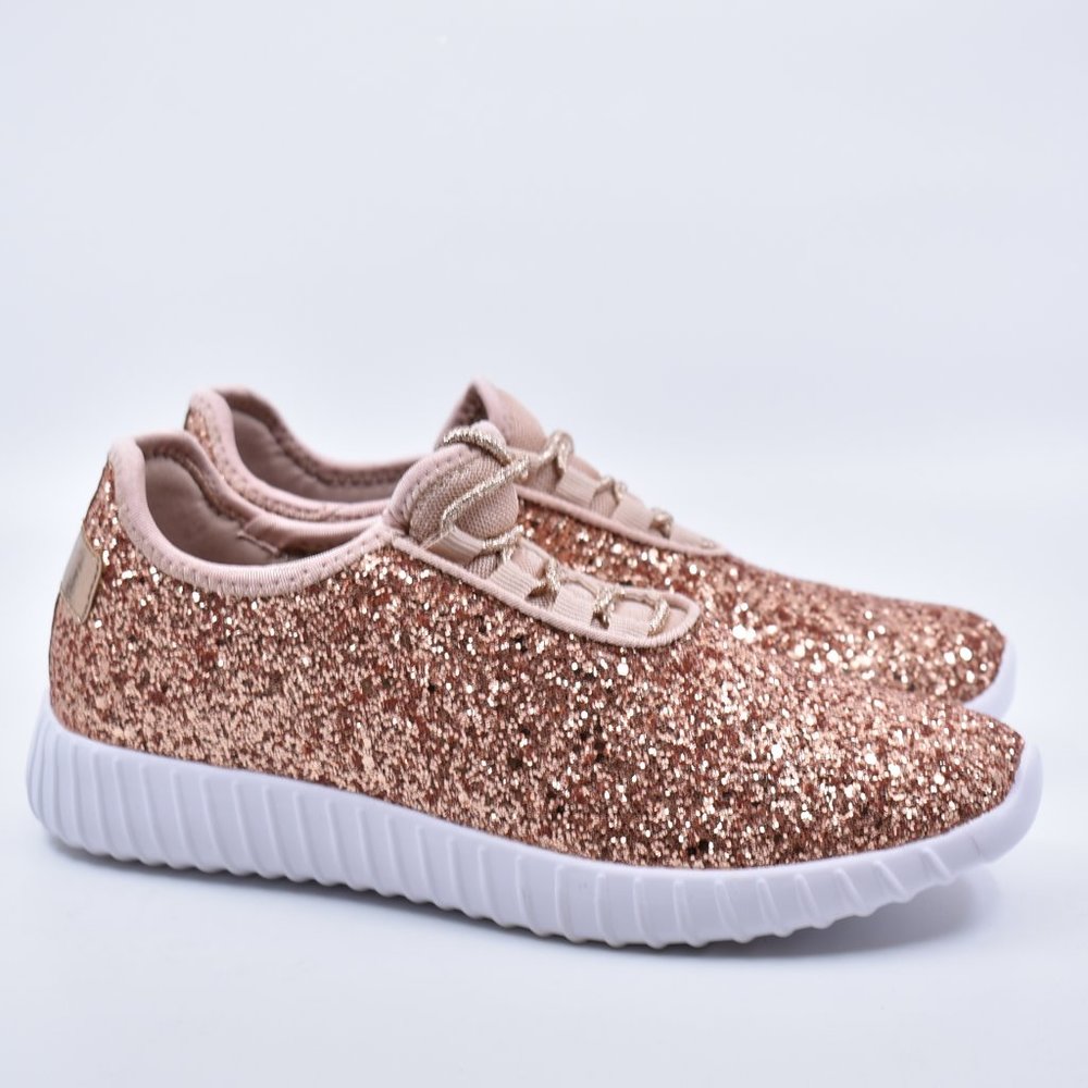 Rose Gold Glitter Shiny Athletic Lace Up Sneakers